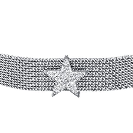FRAUENARMBAND aus gestricktem Stahl mit Stern mit weißen Kristallen Luca Barra