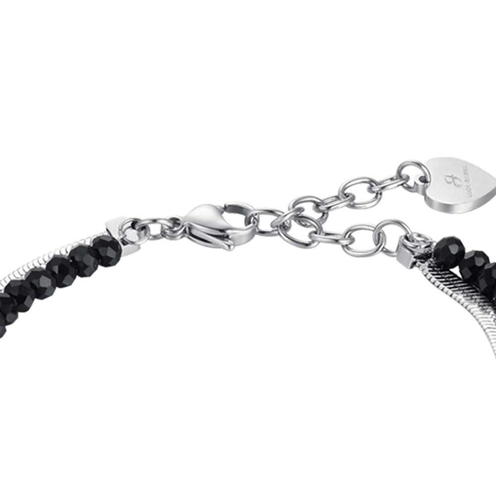 MEHRREIHIGES DAMENARMBAND AUS STAHL MIT SCHWARZEN KRISTALLEN UND HERZEN