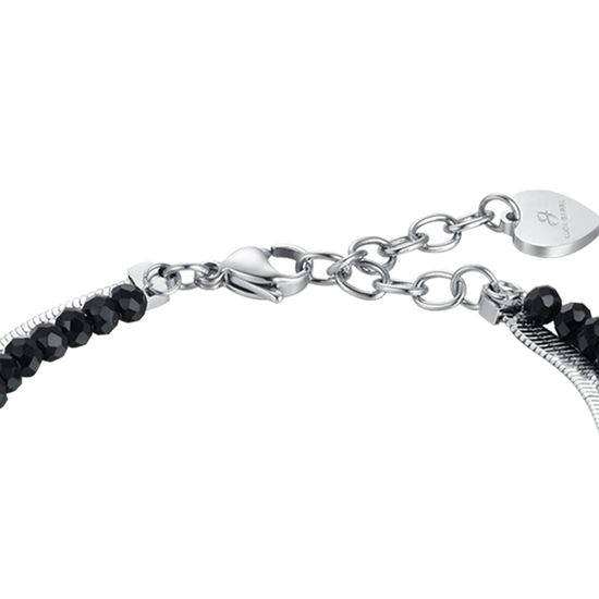 MEHRREIHIGES DAMENARMBAND AUS STAHL MIT SCHWARZEN KRISTALLEN UND HERZEN