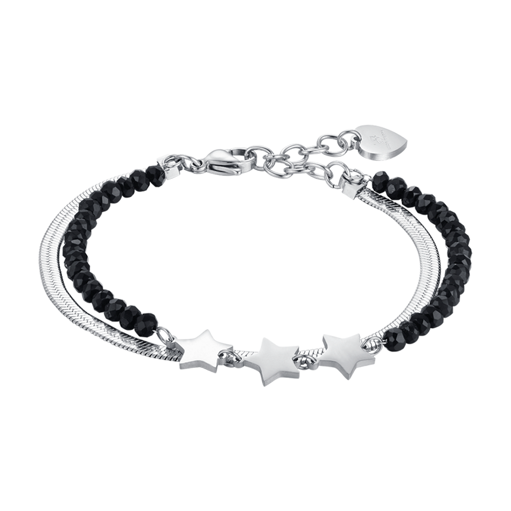 WOMAN'S MULTI-FILED STEEL BRACELET WITH BLACK CRYSTALS AND STARS Luca Barra