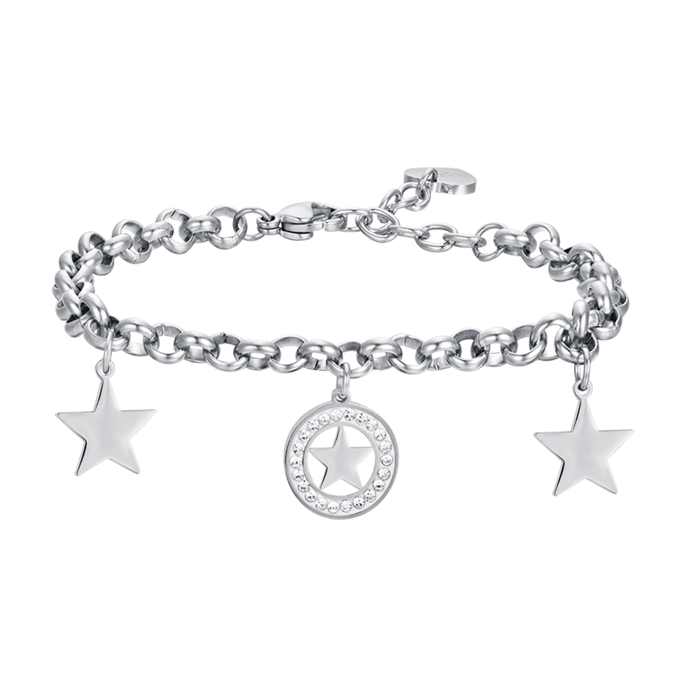 DAMENARMBAND AUS STAHL MIT STERNEN UND WEISSEN KRISTALLEN