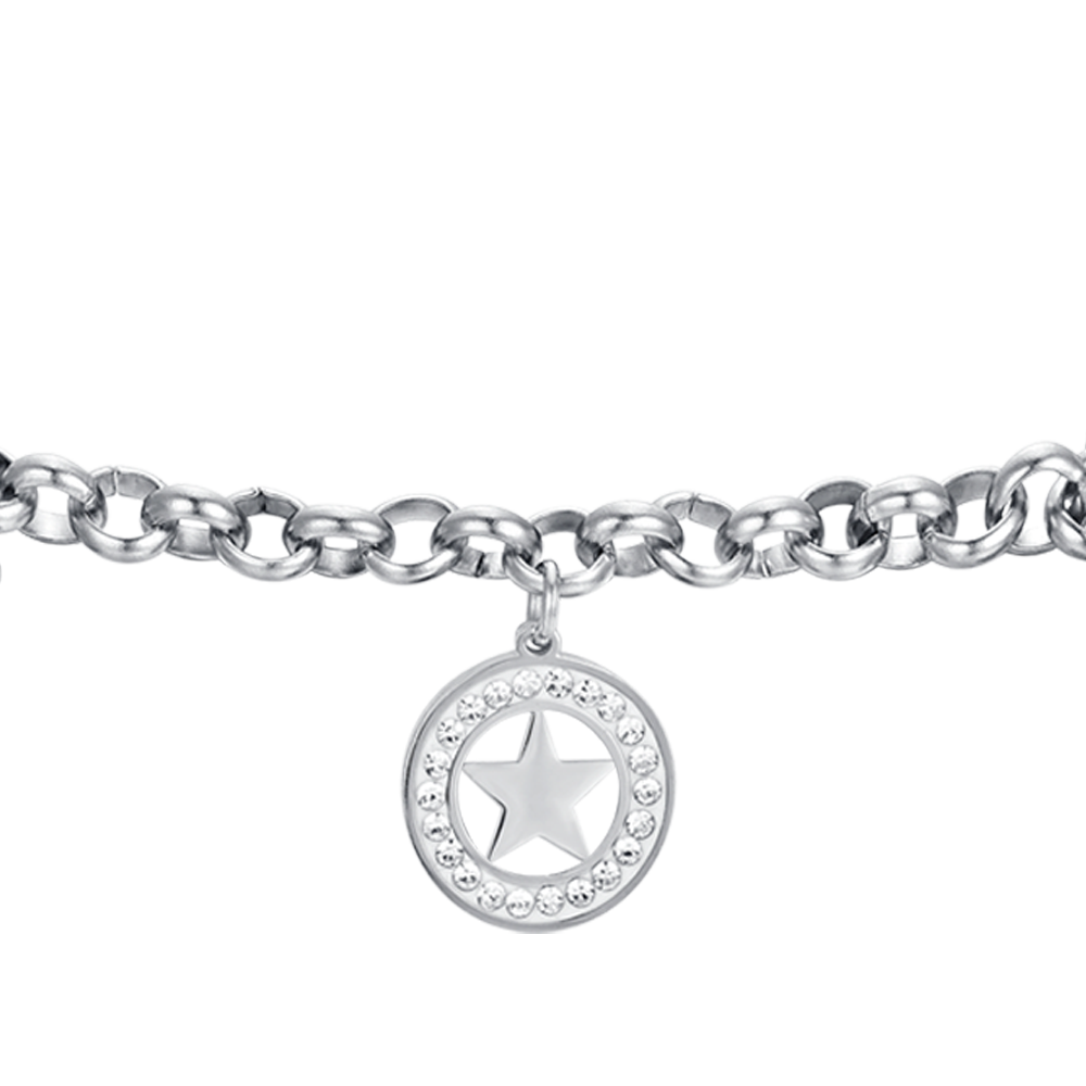DAMENARMBAND AUS STAHL MIT STERNEN UND WEISSEN KRISTALLEN
