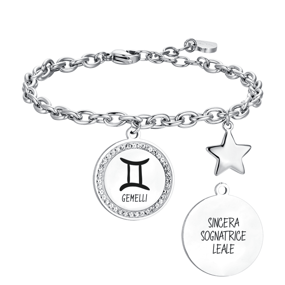 BRACCIALE DONNA IN ACCIAIO SEGNO ZODIACALE GEMELLI PIASTRA