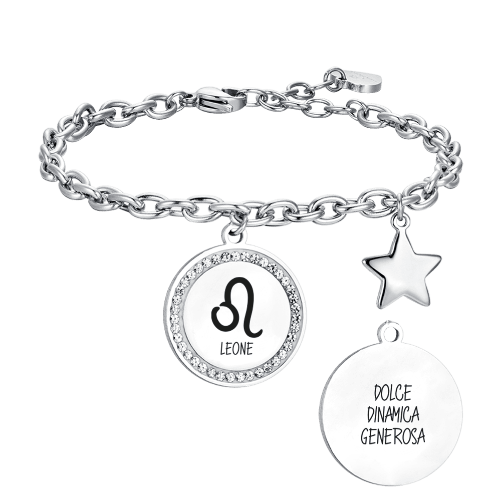 BRACCIALE DONNA IN ACCIAIO SEGNO ZODIACALE LEONE PIASTRA