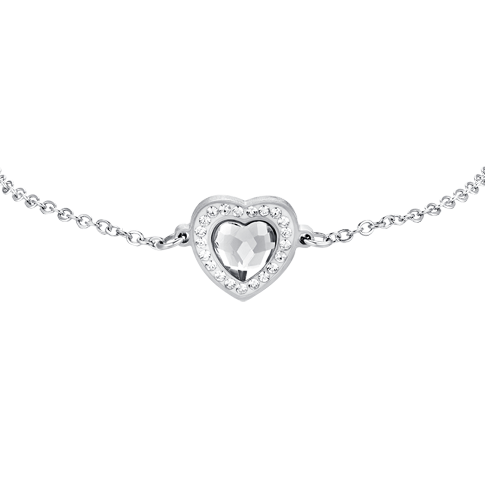WEISSES KRISTALLHERZ STAHL DAMENARMBAND
