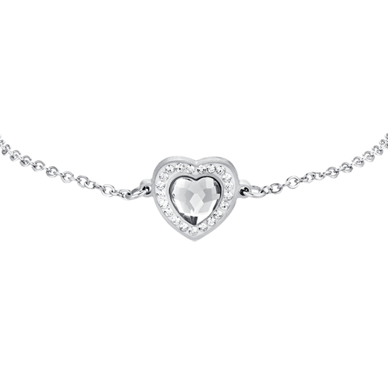 WEISSES KRISTALLHERZ STAHL DAMENARMBAND