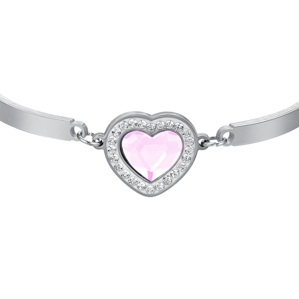 ROSA UND WEISSES KRISTALLHERZ STAHLARMBAND FÜR DAMEN