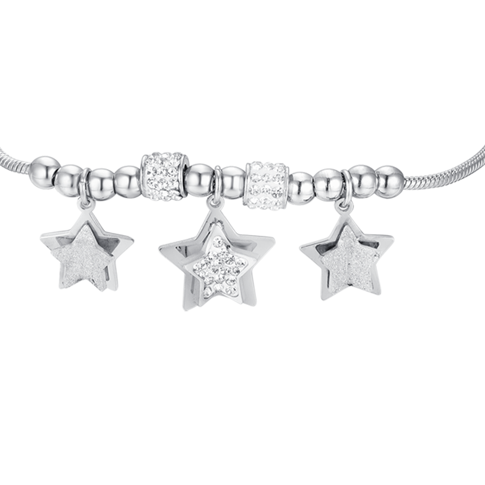 DAMEN-STERN-STAHLARMBAND MIT WEISSEN KRISTALLEN