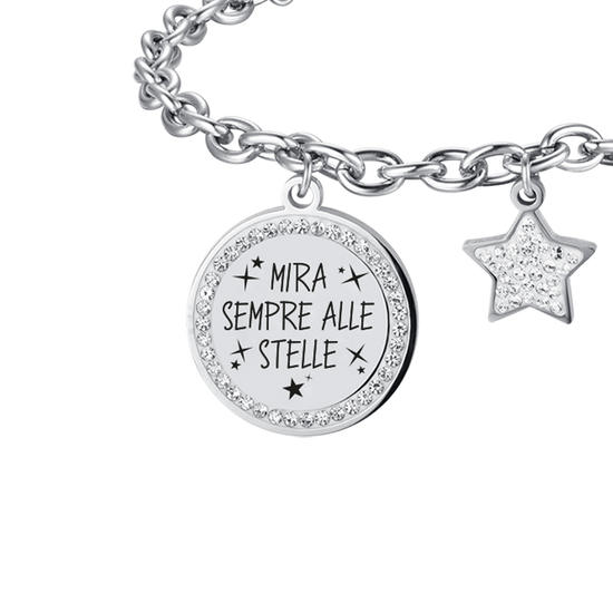 FRAUENARMBAND AUS STAHL GREIFT IMMER NACH DEN STERNEN