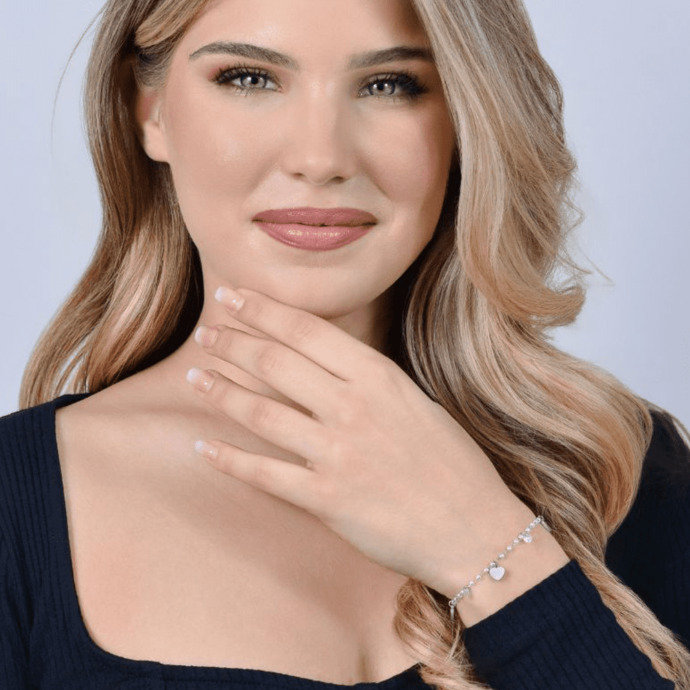 PERLENSTAHL DAMENARMBAND MIT HERZEN