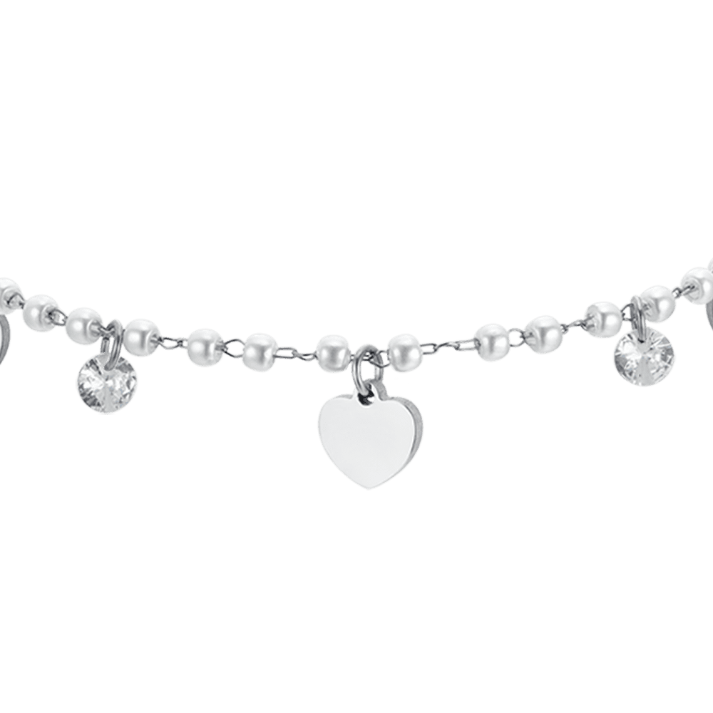 PERLENSTAHL DAMENARMBAND MIT HERZEN