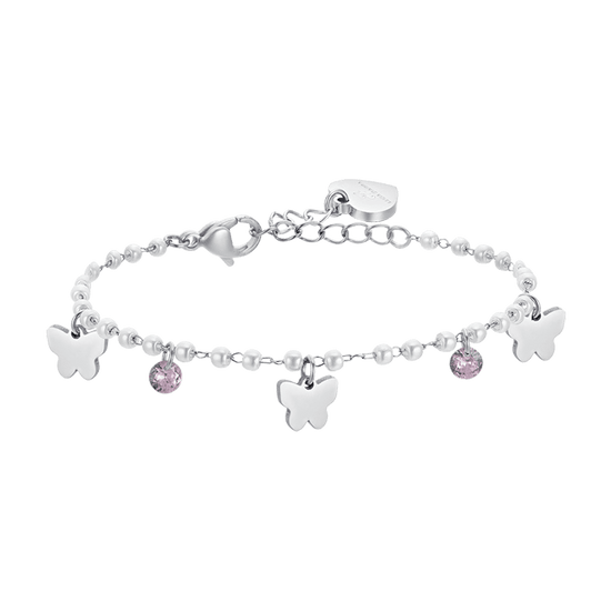 BRACCIALE DONNA IN ACCIAIO PERLE CON FARFALLE Luca Barra