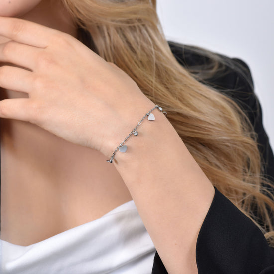 BRACCIALE DONNA IN ACCIAIO CUORI E CRISTALLI