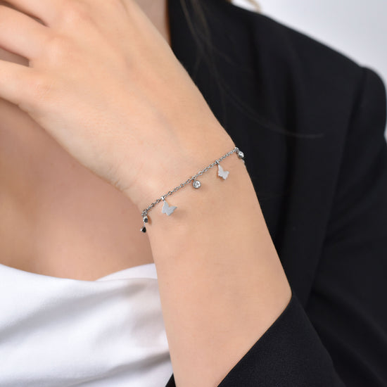 BRACCIALE DONNA IN ACCIAIO FARFALLE E CRISTALLI