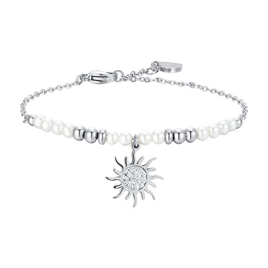 BRACCIALE DONNA IN ACCIAIO CON PERLE SINTETICHE E SOLE