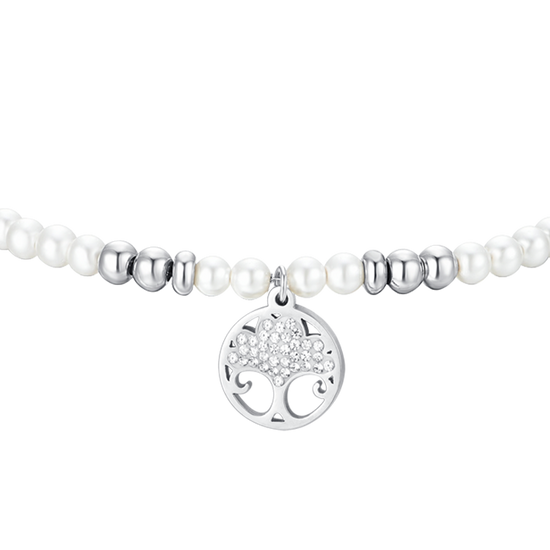 BRACCIALE DONNA IN ACCIAIO CON PERLE SINTETICHE E ALBERO DELLA VITA