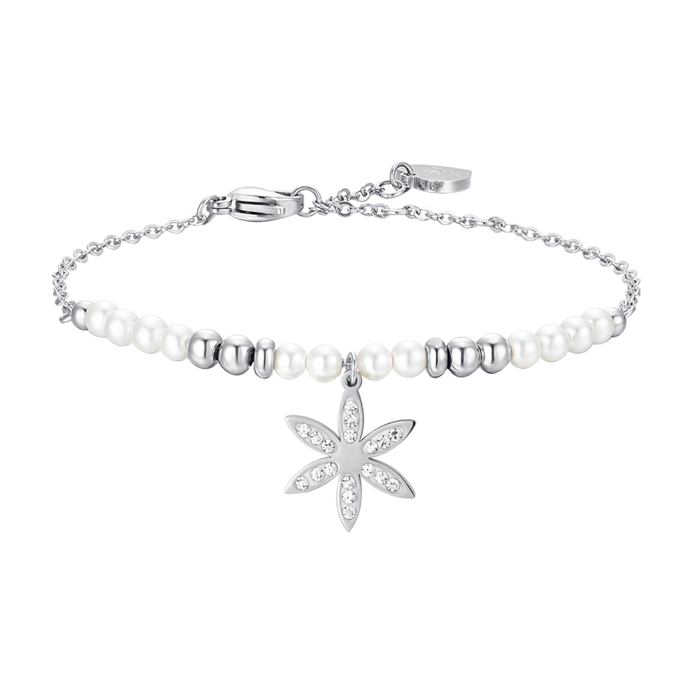 BRACCIALE DONNA IN ACCIAIO CON PERLE E FIORE DELLA VITA Luca Barra