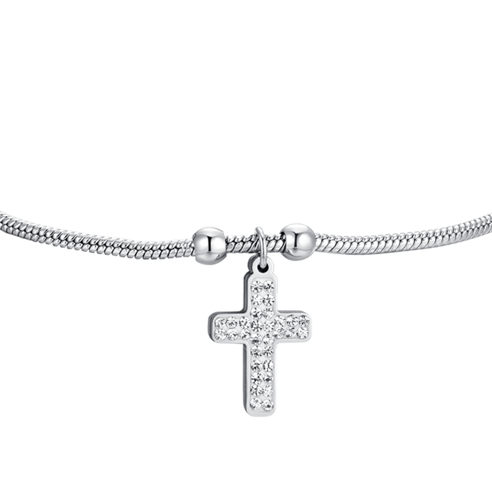 DAMEN STAHLARMBAND MIT KREUZ