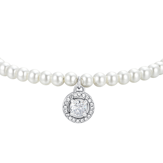 DAMENARMBAND AUS STAHL MIT PERLE UND WEISSEM ZIRKON
