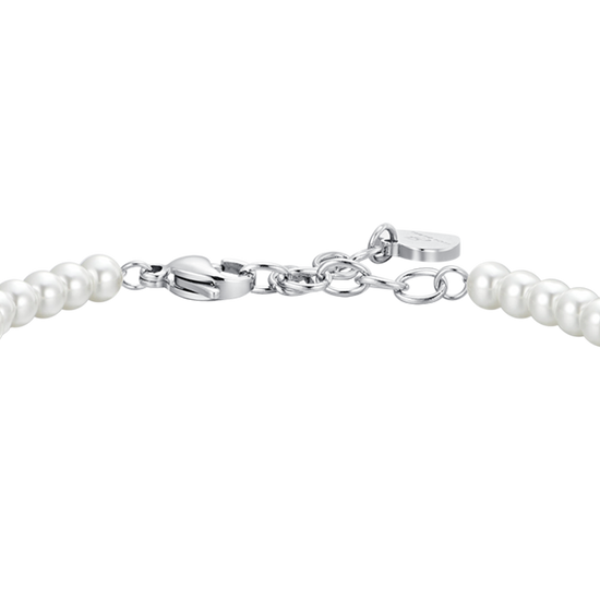 DAMENARMBAND AUS STAHL MIT PERLE UND WEISSEM ZIRKON