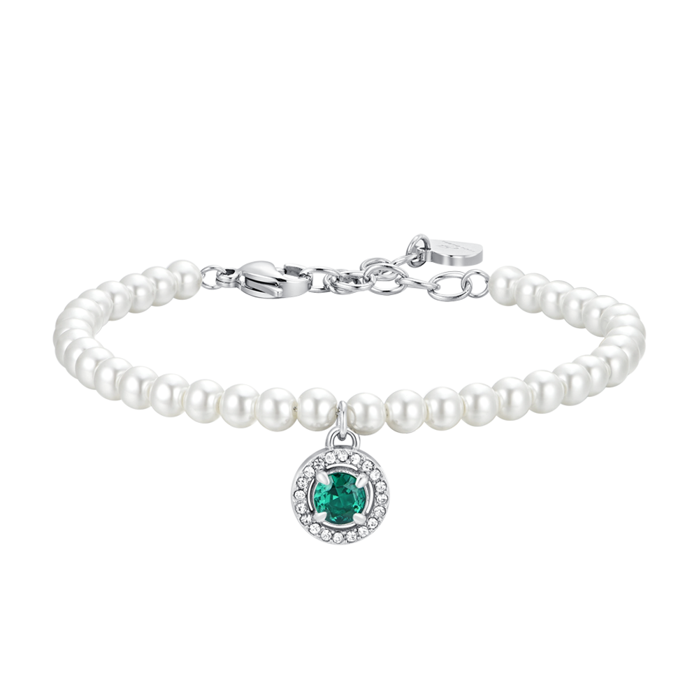 COLLANA DONNA IN ACCIAIO PERLE E ZIRCONE VERDE Luca Barra