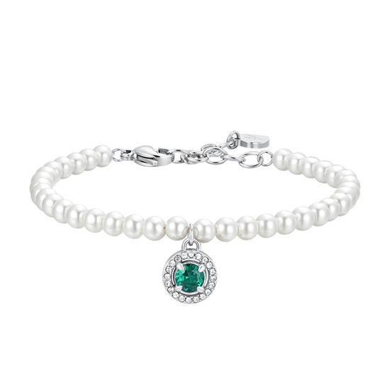 COLLANA DONNA IN ACCIAIO PERLE E ZIRCONE VERDE