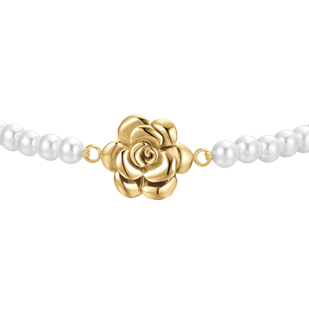 STAHL IP GOLD PERLEN UND ROSE DAMENARMBAND