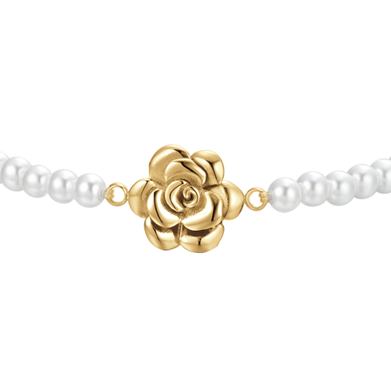STAHL IP GOLD PERLEN UND ROSE DAMENARMBAND