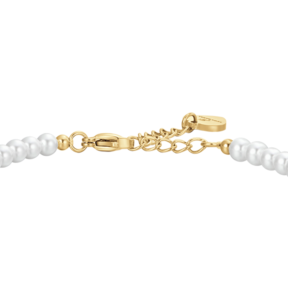 STAHL IP GOLD PERLEN UND ROSE DAMENARMBAND