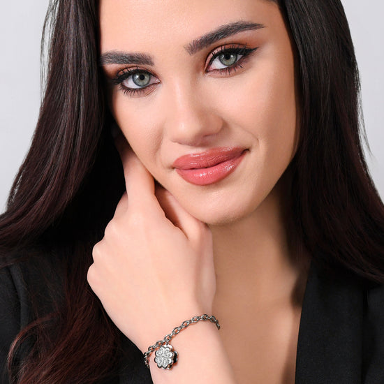 VIERBLÄTTRIGES KLEEBLATT, DREHBARES STAHLARMBAND FÜR DAMEN