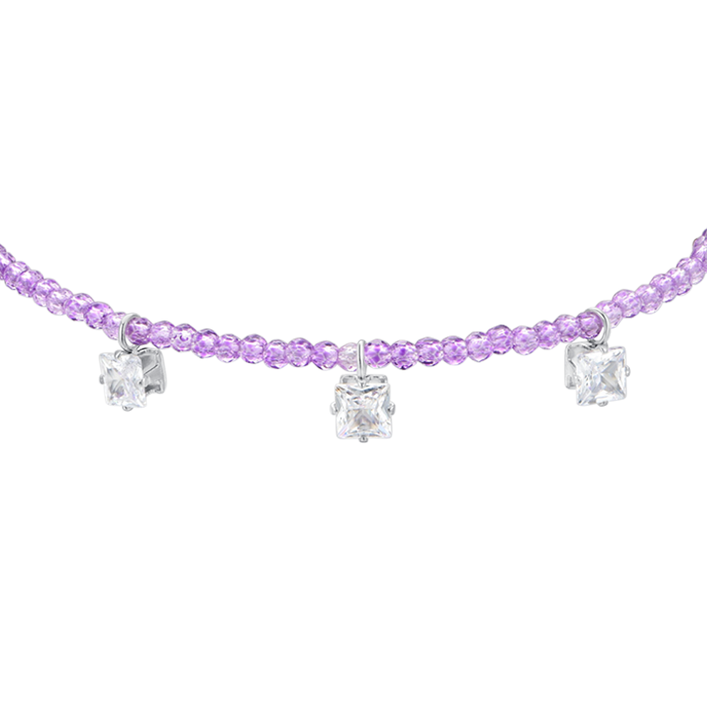 STAHLARMBAND FÜR FRAUEN MIT VIOLETTEN KRISTALLEN UND WEISSEN ZIRKONEN