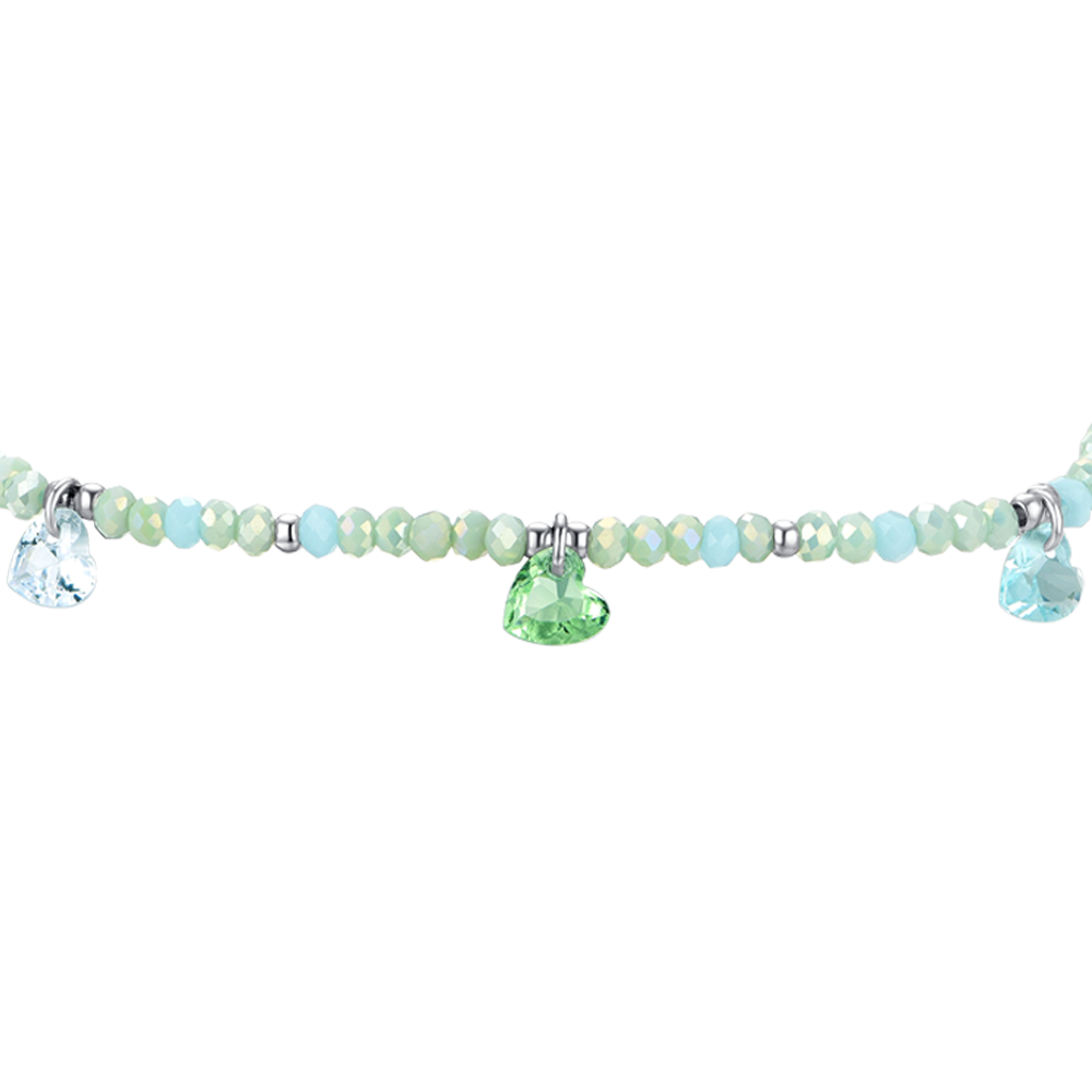 AQUAGRÜNES DAMENARMBAND AUS STAHL MIT STEINEN UND KRISTALLEN