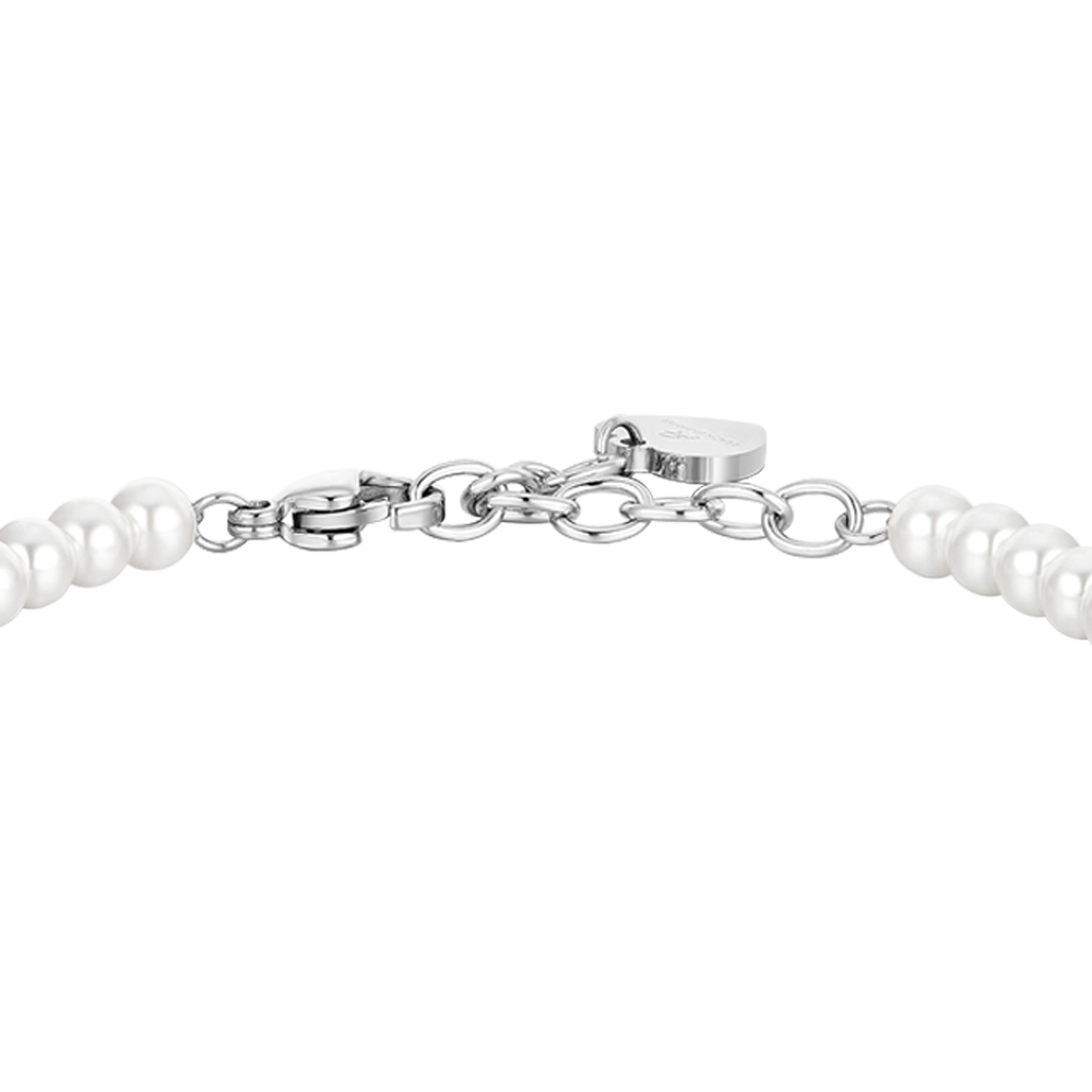 DAMENARMBAND AUS STAHL MIT PERLE UND KREUZ