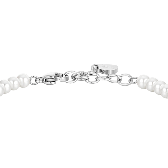 DAMENARMBAND AUS STAHL MIT PERLE UND KREUZ