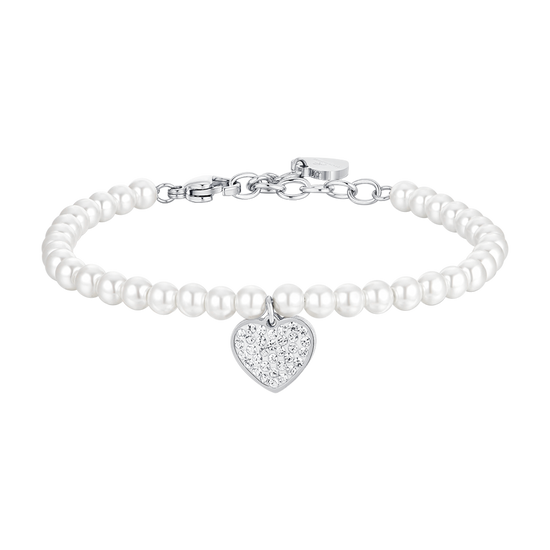 BRACCIALE DONNA IN ACCIAIO PERLE SINTETICHE E CUORE