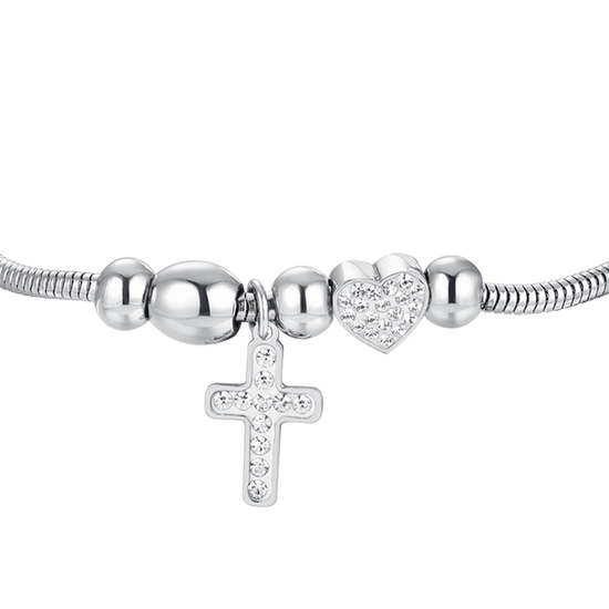 STAHLKREUZ UND KRISTALL DAMENARMBAND