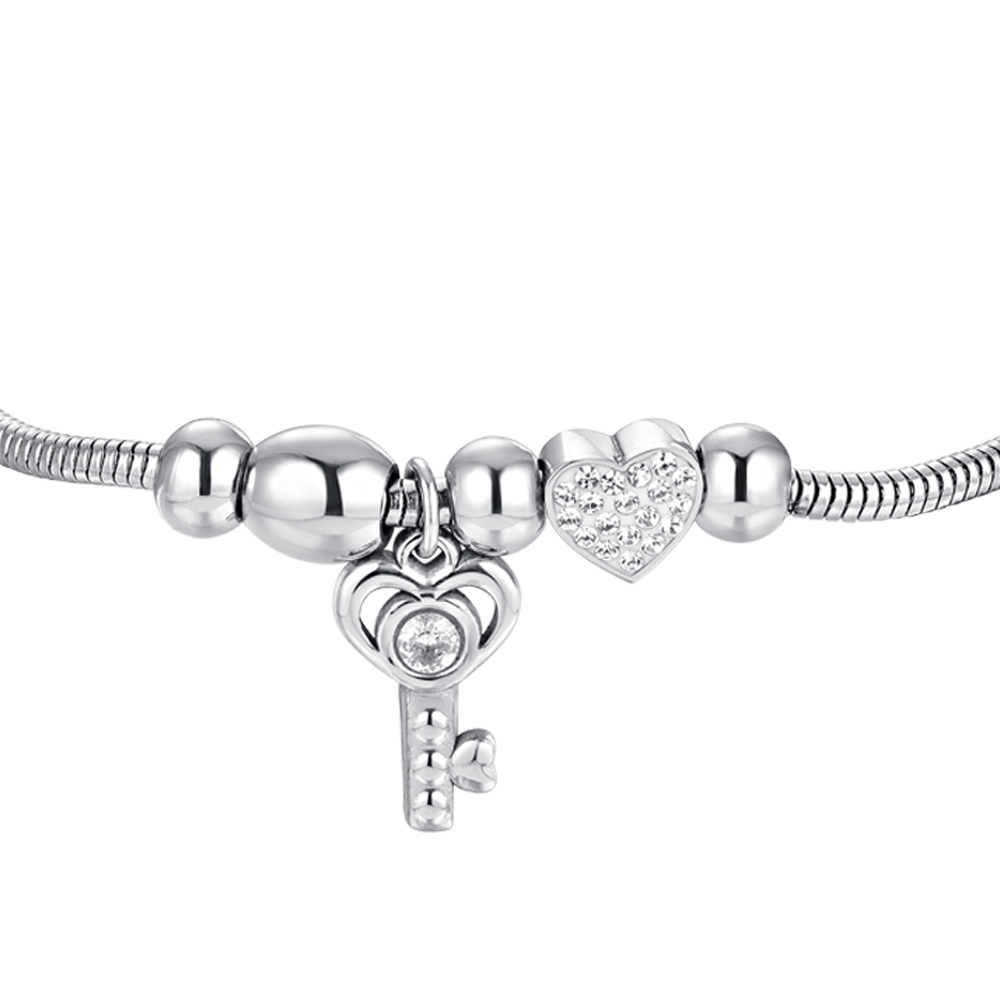 SCHLÜSSEL STAHL UND KRISTALL DAMENARMBAND