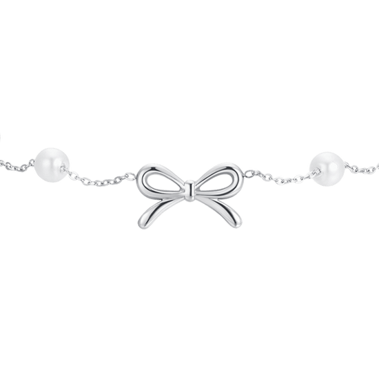 BRACCIALE DONNA IN ACCIAIO PERLE SINTETICHE E FIOCCO