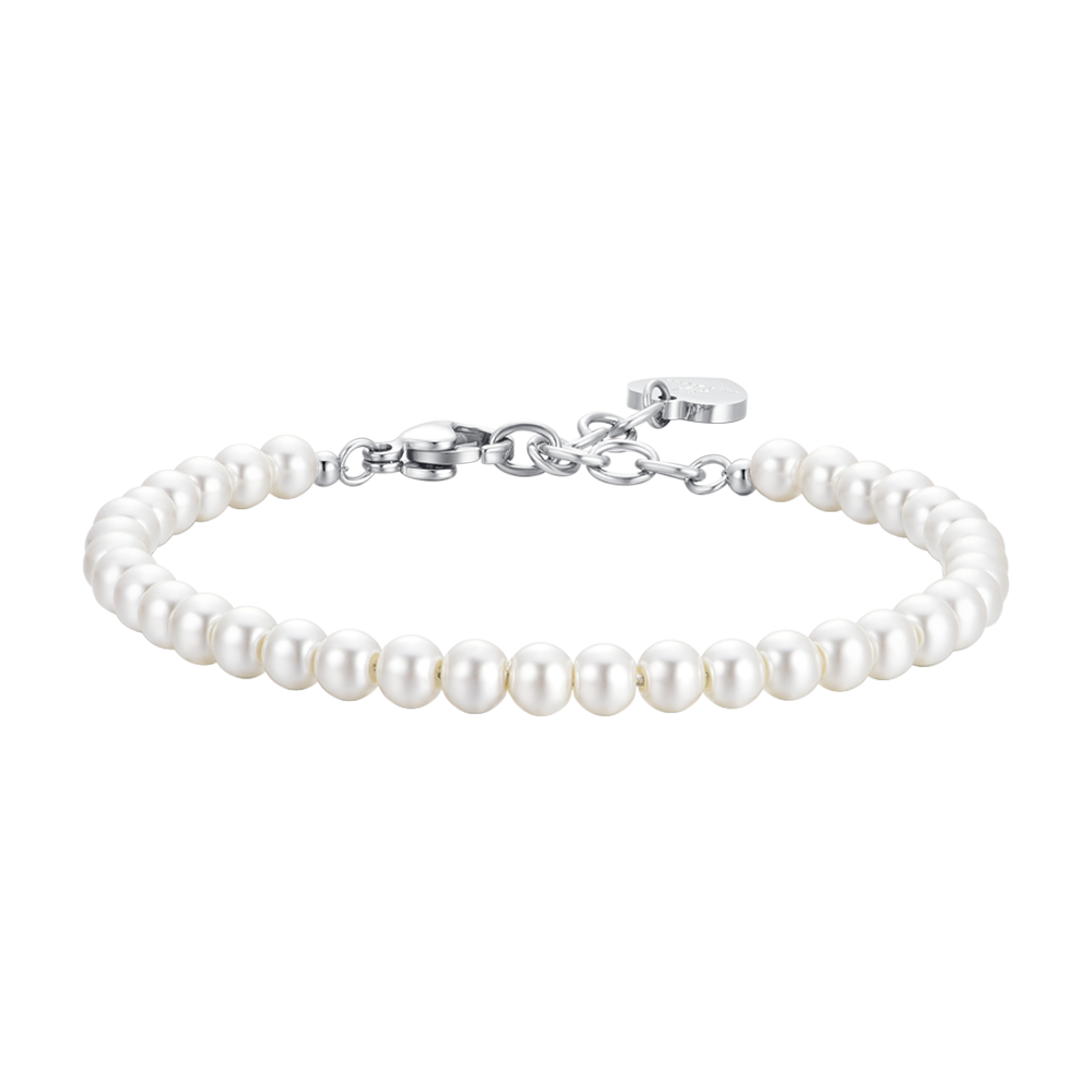 DAMENARMBAND AUS STAHL MIT WEISSEN PERLEN
