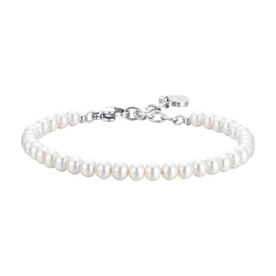DAMENARMBAND AUS STAHL MIT WEISSEN PERLEN