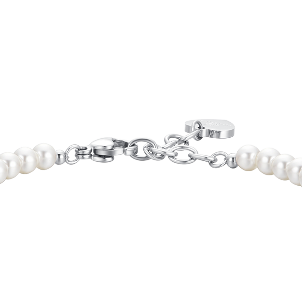 DAMENARMBAND AUS STAHL MIT WEISSEN PERLEN