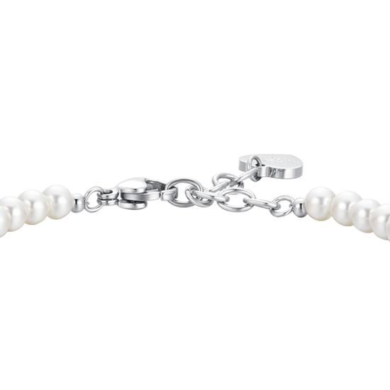DAMENARMBAND AUS STAHL MIT WEISSEN PERLEN