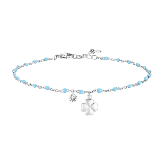 BRACCIALE DONNA IN ACCIAIO CON QUADRIFOGLIO,CRISTALLO E PIETRE CON SMALTO TURCHE