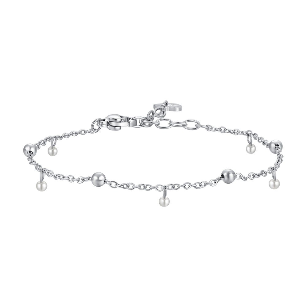DAMENARMBAND AUS STAHL MIT WEISSEN PERLEN