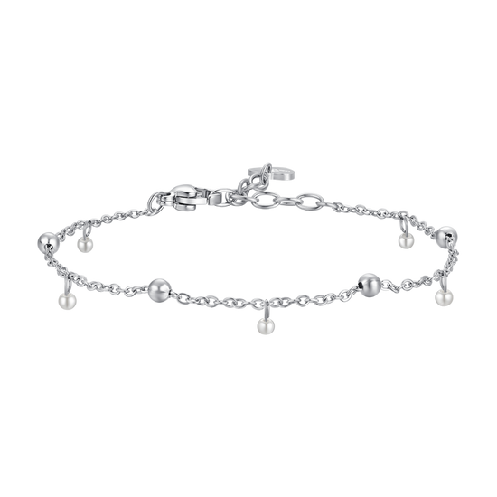 DAMENARMBAND AUS STAHL MIT WEISSEN PERLEN