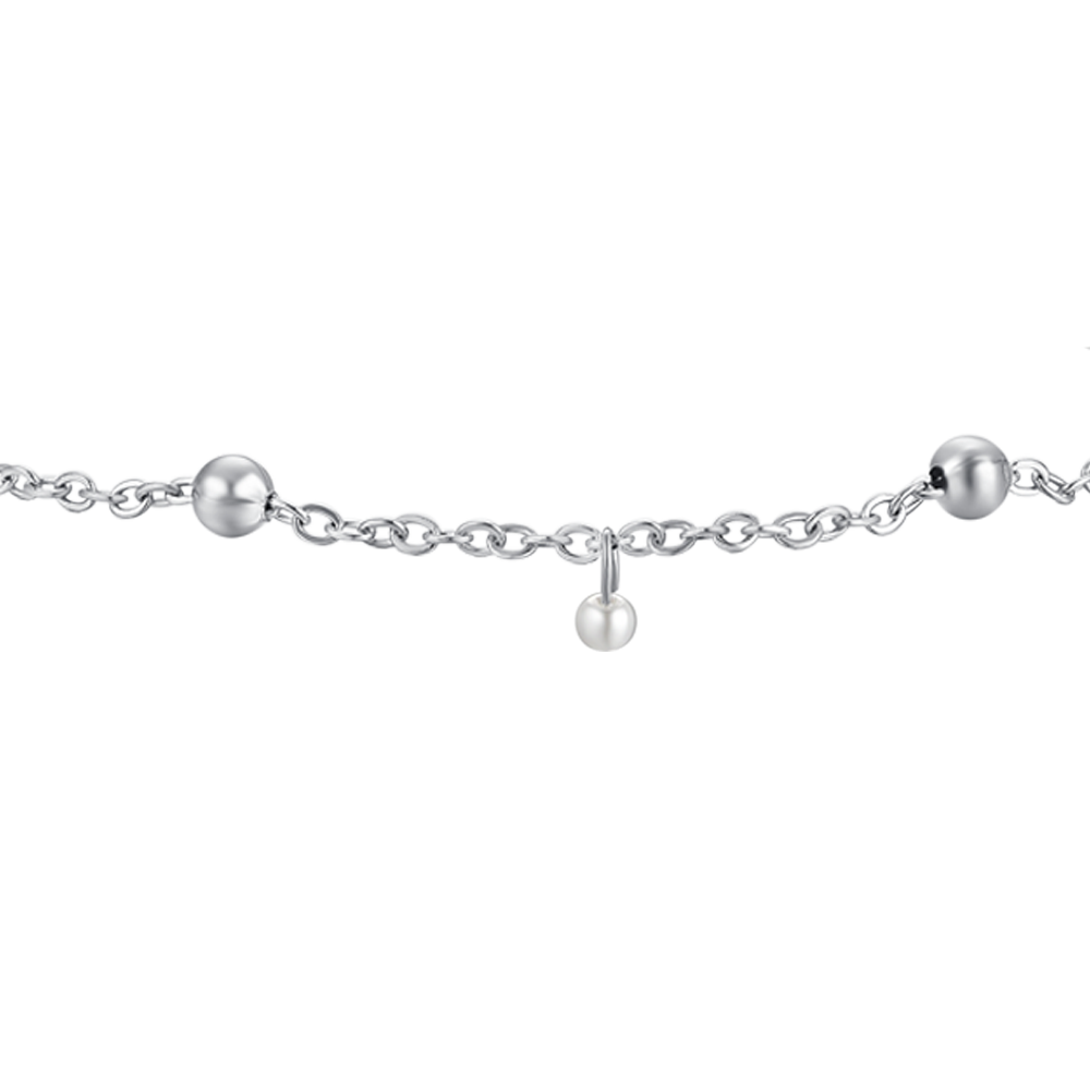 DAMENARMBAND AUS STAHL MIT WEISSEN PERLEN