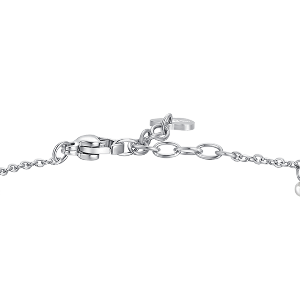 DAMENARMBAND AUS STAHL MIT WEISSEN PERLEN