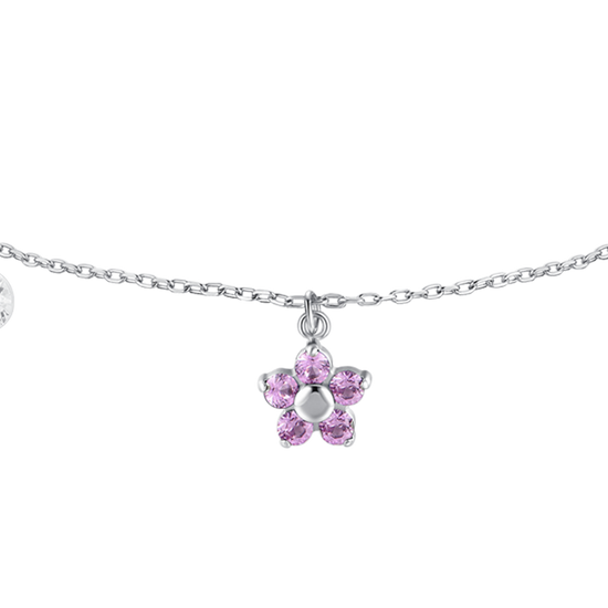 BRACCIALE DONNA IN ACCIAIO CON PENDENTE FIORE E PETALI ZIRCONE ROSA