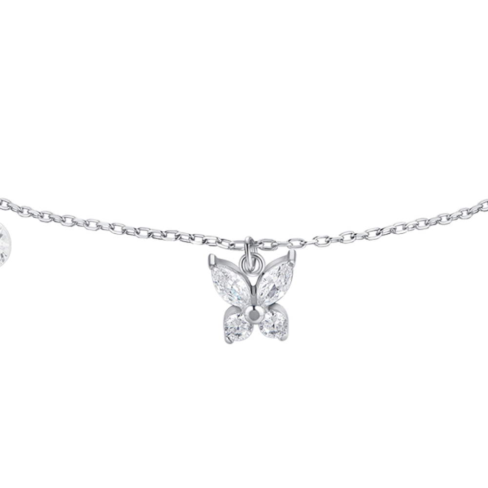 BRACCIALE DONNA IN ACCIAIO CON PENDENTE FARFALLA ED ALI ZIRCONE BIANCO