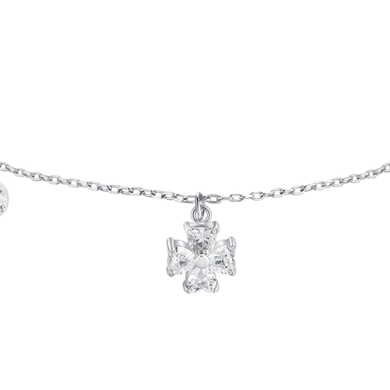 BRACCIALE DONNA CON PENDENTE QUADRIFOGLIO CON PETALI ZIRCONE BIANCO